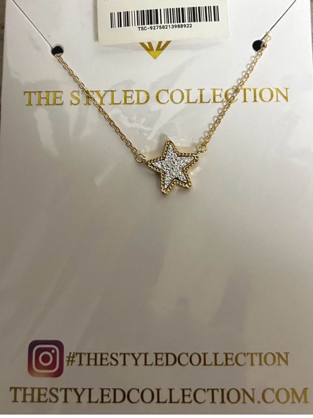 Gold Star Pendant Necklace with White Crystal Fill